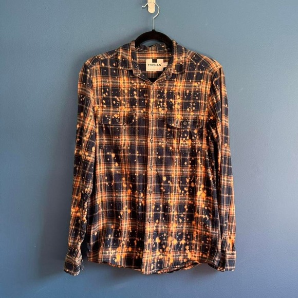 Topman Flannel Shirt Men's Size XS Plaid Bleach Splatter Tumblr 2010s Grunge - Picture 1 of 7